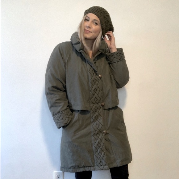 Vintage Quilted Forest Green Down Coat - Picture 4 of 8